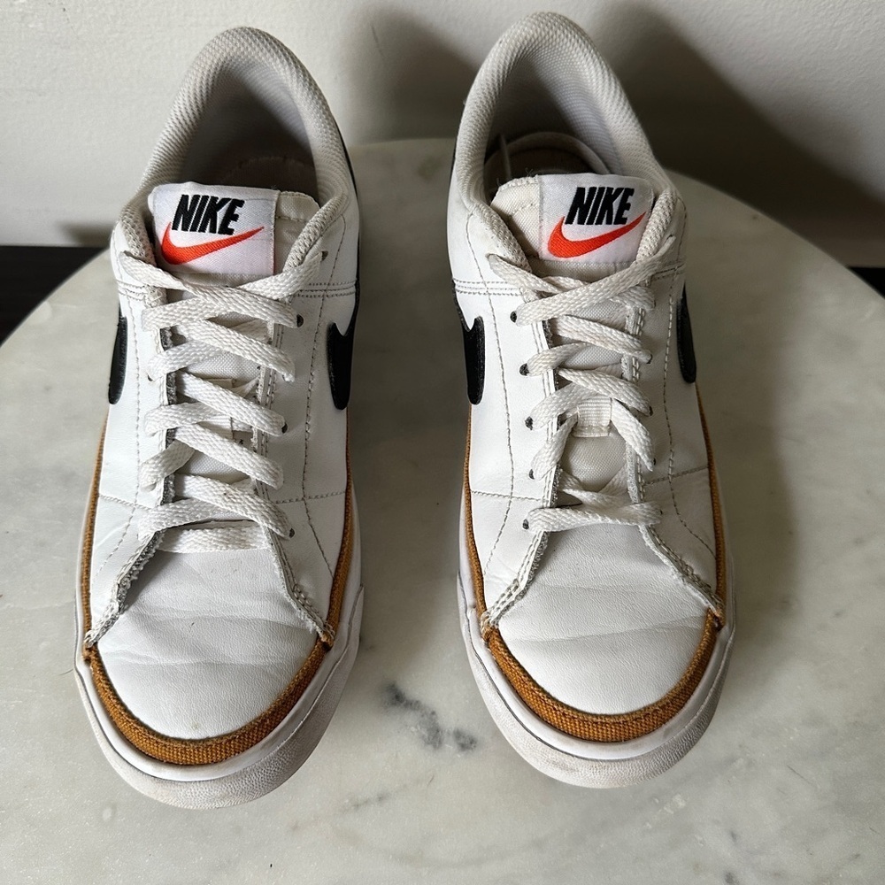 Nike Court Legacy 3.5Y White Sneakers with Black Swoosh and Brown Accents - Picture 6 of 8